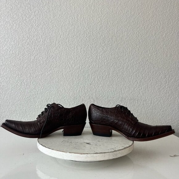 Rod Patrick Womens Lace Up Shoes 8.5 Brown Caiman Exotic Western Boots Loafers - Picture 7 of 11